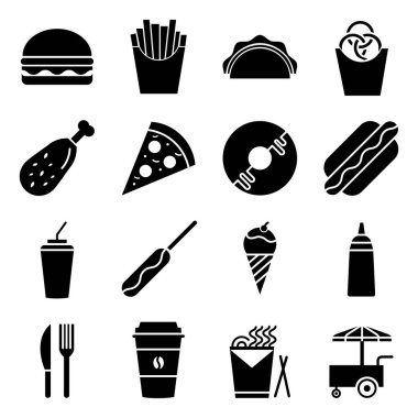 Fast Food ikonları. Ayrı semboller koleksiyonu 