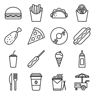 Fast Food ikonları. Ayrı semboller koleksiyonu 