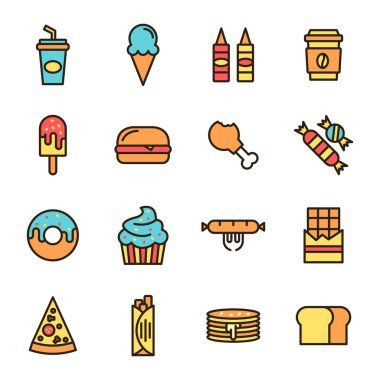 Fast Food ikonları. Ayrı semboller koleksiyonu 