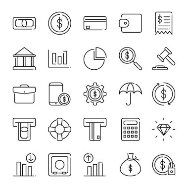 Finans simgeleri paketi. Ayrı semboller koleksiyonu 