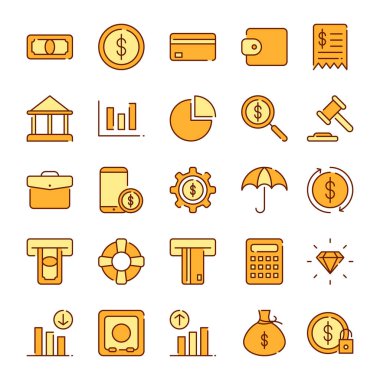 Finans simgeleri paketi. Ayrı semboller koleksiyonu 