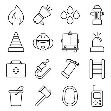 İtfaiye ikonları. Ayrı semboller koleksiyonu
