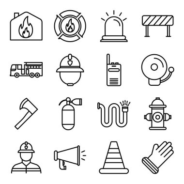 İtfaiye ikonları. Ayrı semboller koleksiyonu