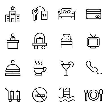 Otel ikonları paketi. Ayrı semboller koleksiyonu 