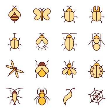 Böcek simgeleri. Ayrı semboller koleksiyonu 