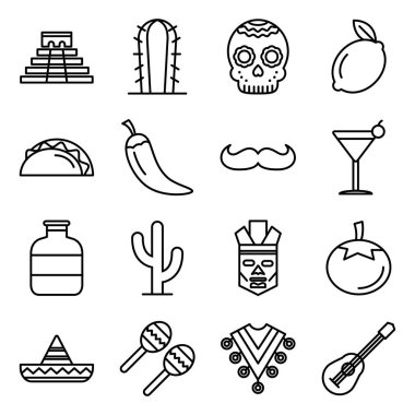 Meksika ikonları paketi. Ayrı semboller koleksiyonu 