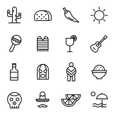 Meksika ikonları paketi. Ayrı semboller koleksiyonu 