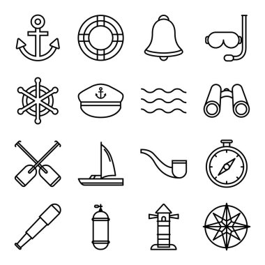 Deniz simgeleri paketi. Ayrı semboller koleksiyonu 