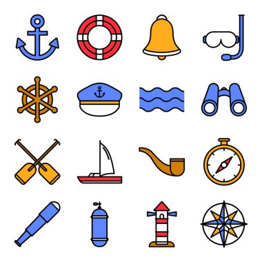 Deniz simgeleri paketi. Ayrı semboller koleksiyonu 