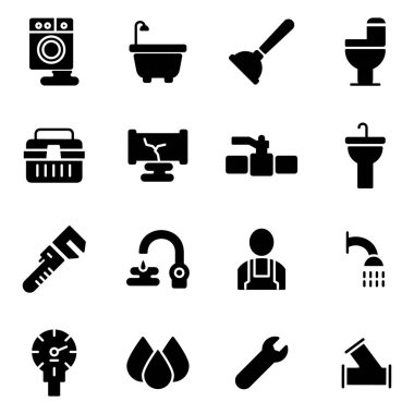 Tesisatçı ikonları paketi. Ayrı semboller koleksiyonu 
