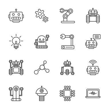 Robot simgeleri paketi. Ayrı semboller koleksiyonu 