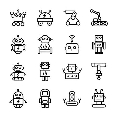 Robot simgeleri paketi. Ayrı semboller koleksiyonu 