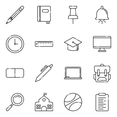 Okul ikonları paketi. Ayrı semboller koleksiyonu 