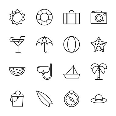 Yaz ikonları paketi. Ayrı semboller koleksiyonu 