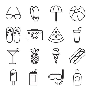 Yaz ikonları paketi. Ayrı semboller koleksiyonu 