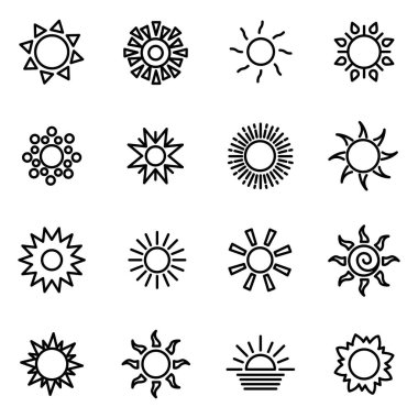 Güneş simgeleri paketlendi. Ayrı semboller koleksiyonu 