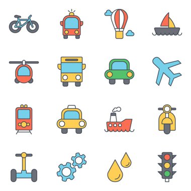 Ulaşım ve araç simgeleri. Ayrı semboller koleksiyonu 