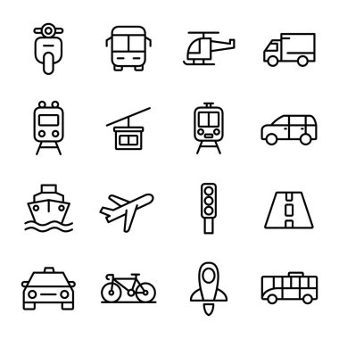 Ulaşım ve araç simgeleri. Ayrı semboller koleksiyonu 