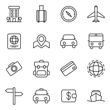 Seyahat ve turizm ikonları toplanıyor. Ayrı semboller koleksiyonu 