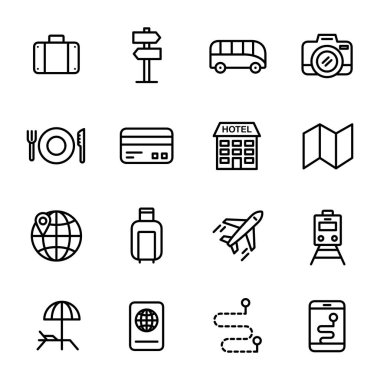 Seyahat ve turizm ikonları toplanıyor. Ayrı semboller koleksiyonu 