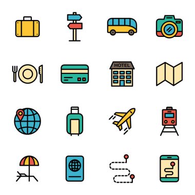 Seyahat ve turizm ikonları toplanıyor. Ayrı semboller koleksiyonu 