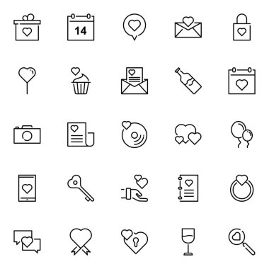 Sevgililer Günü ikonları. Ayrı semboller koleksiyonu 