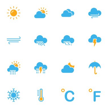 Hava ikonları paketi. Ayrı semboller koleksiyonu 