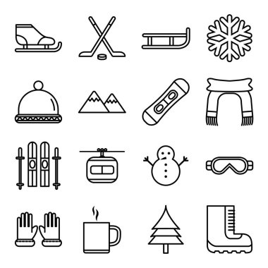 Kış sporu ikonları. Ayrı semboller koleksiyonu 
