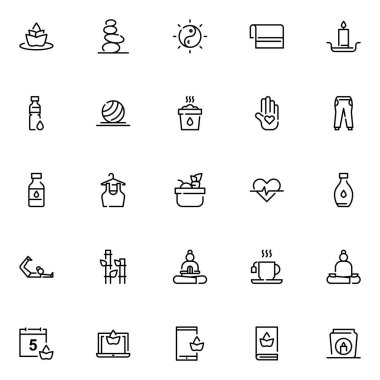 Yoga ve meditasyon ikonları. Ayrı semboller koleksiyonu 