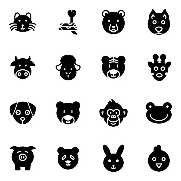 Pack Iconos Animales Colección Símbolos Aislados — Archivo Imágenes Vectoriales