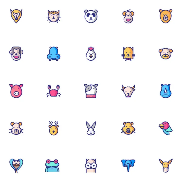 Ikony Zvířecích Hlav Sbírka Izolovaných Symbolů — Stockový vektor