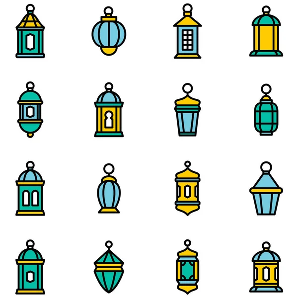 Arab Lanterns Icons Pack Isolated Symbols Collection — Stock Vector