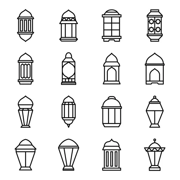 Arab Lanterns Icons Pack Isolated Symbols Collection — Stock Vector