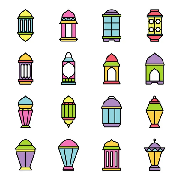 Arab Lanterns Icons Pack Isolated Symbols Collection — Stock Vector
