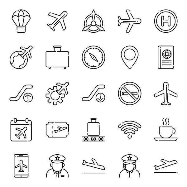 Icone Dell Aviazione Raccolta Simboli Isolati — Vettoriale Stock