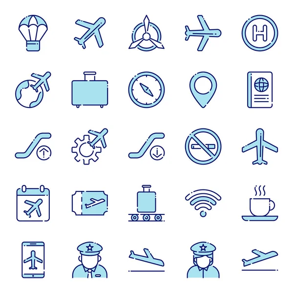 Paquete Iconos Aviación Colección Símbolos Aislados — Vector de stock