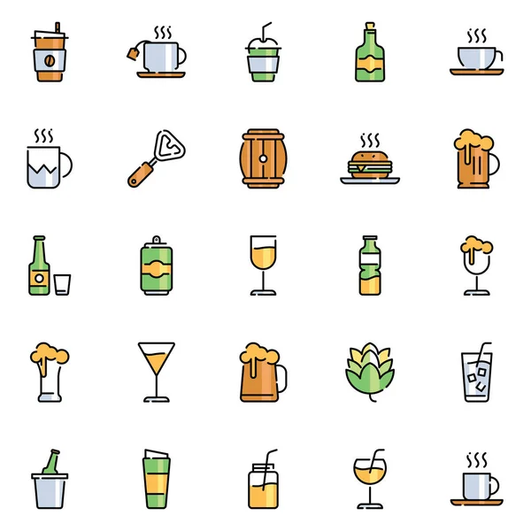 Paquete Iconos Bebidas Colección Símbolos Aislados — Vector de stock