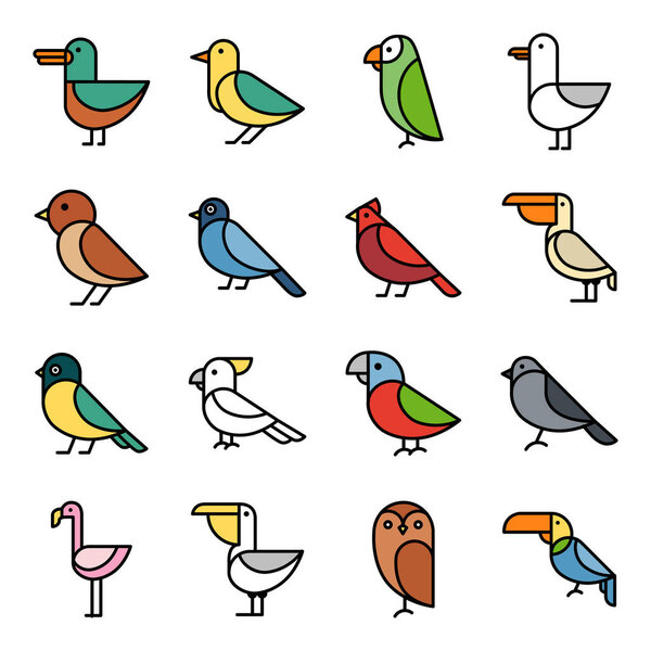 Birds icons pack. Isolated symbols collection. 