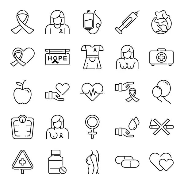 Іконки Раку Молочної Залози Колекція Ізольованих Символів — стоковий вектор