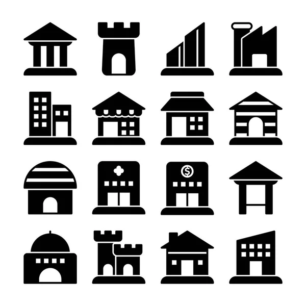 Building Icons Pack Isolated Symbols Collection — Stock Vector