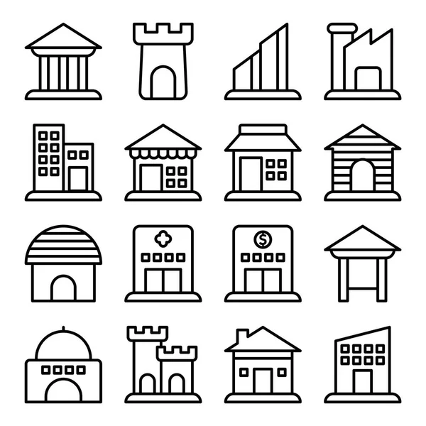 Building Icons Pack Isolated Symbols Collection — Stock Vector