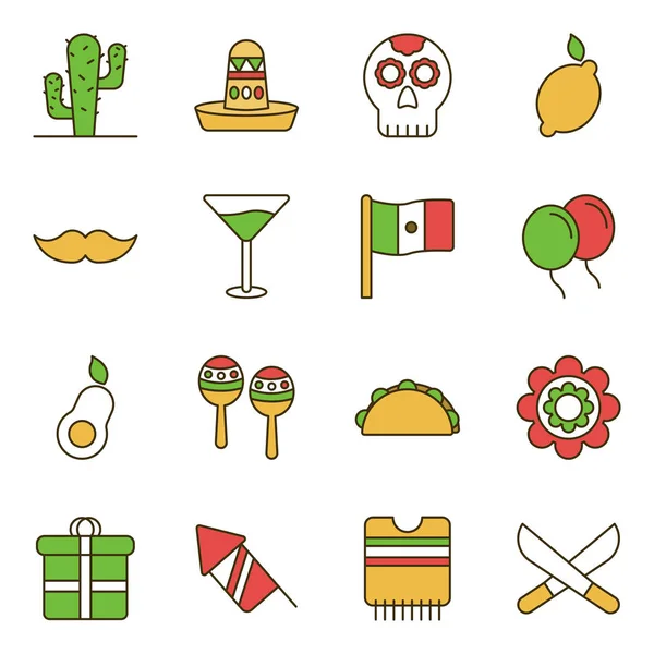 Cinco Mayo Ikonjai Izolált Szimbólumok Gyűjtése — Stock Vector