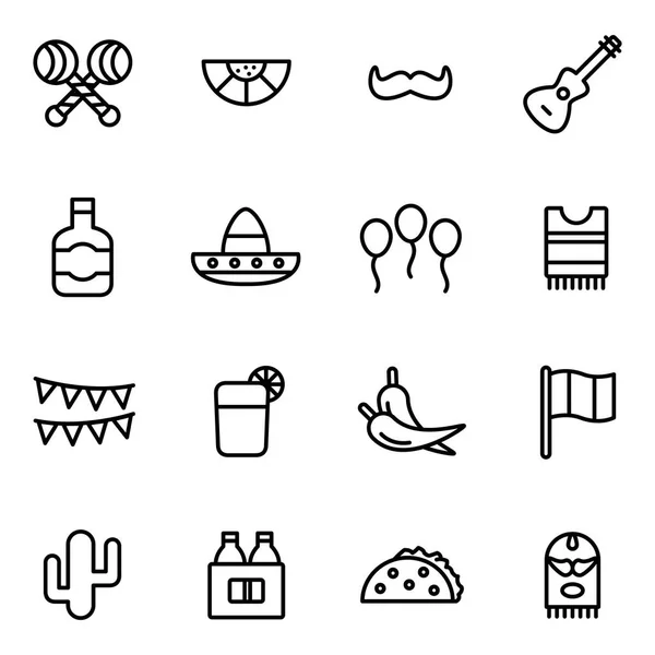 Paquete Iconos Cinco Mayo Colección Símbolos Aislados — Vector de stock