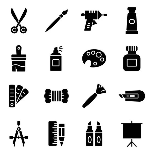 Craft Supplies Icons Verpacken Vereinzelte Symbolsammlung — Stockvektor