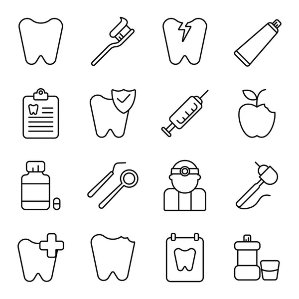 Zestaw Ikon Dentystycznych Zbiór Pojedynczych Symboli — Wektor stockowy
