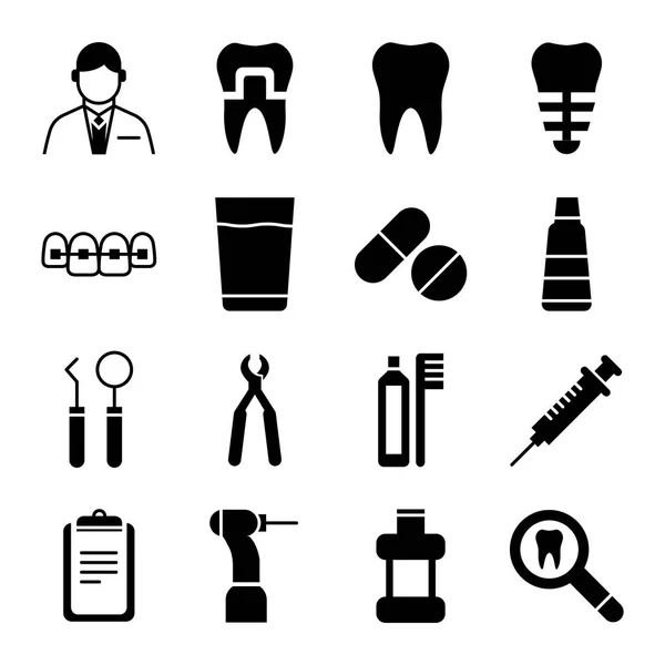 Tandheelkundige Pictogrammen Inpakken Verzameling Geïsoleerde Symbolen — Stockvector