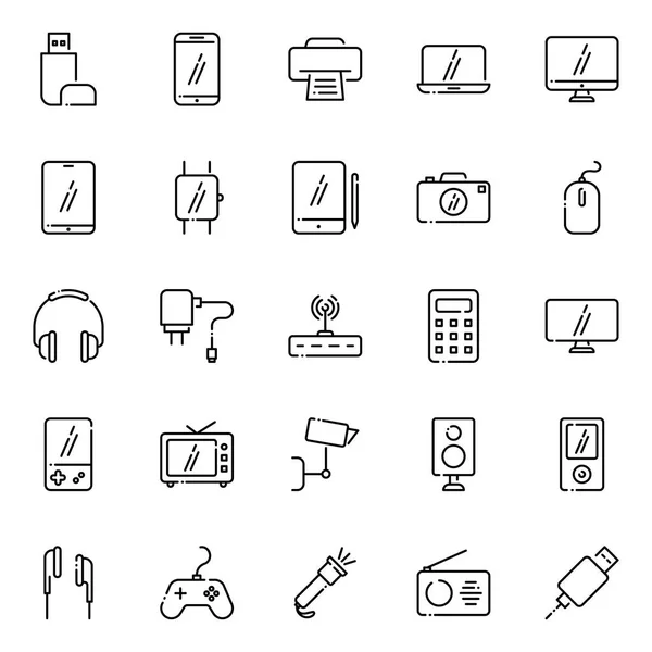 Paquete Iconos Dispositivo Electrónico Colección Símbolos Aislados — Vector de stock