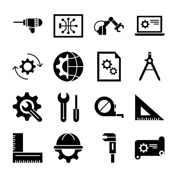 Ikony Maszynowni Pakowane Zbiór Pojedynczych Symboli — Wektor stockowy
