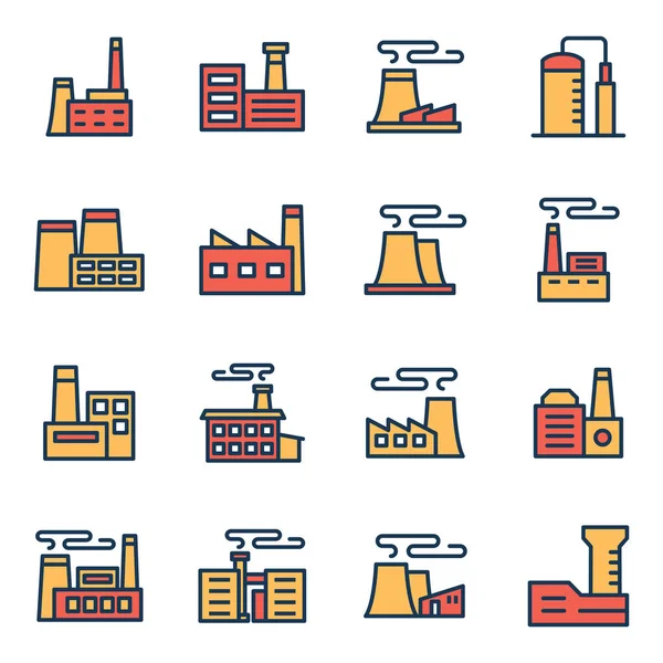 Fabriekspictogrammen Verzameling Geïsoleerde Symbolen — Stockvector