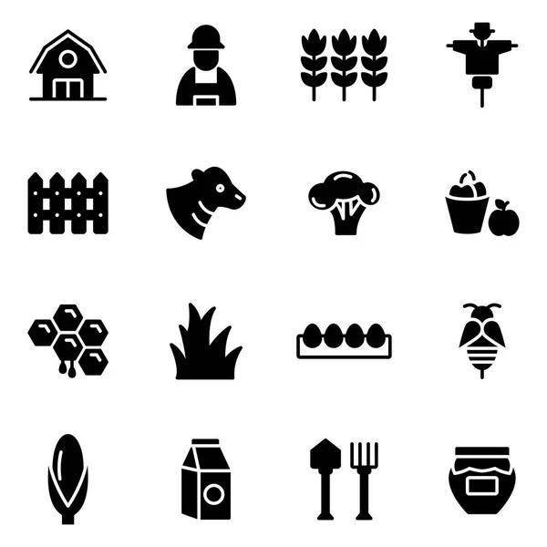Paczka Ikon Farmy Zbiór Pojedynczych Symboli — Wektor stockowy